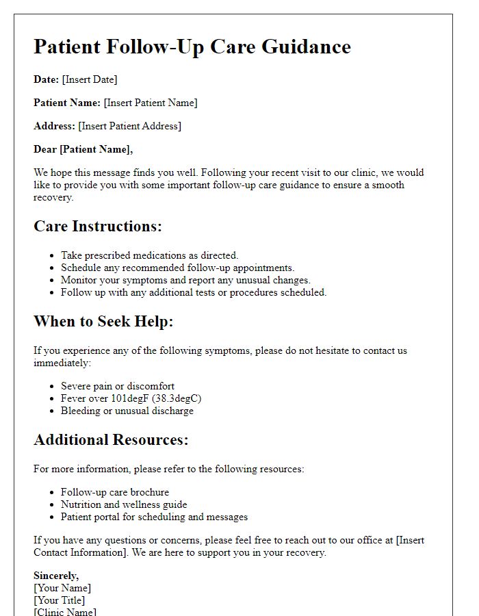 Letter template of patient follow-up care guidance