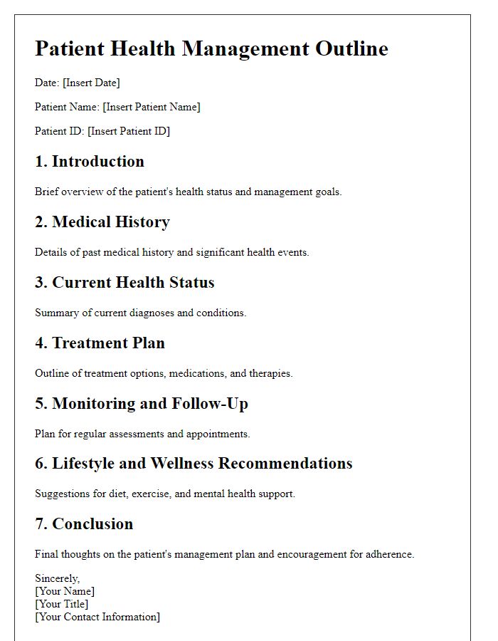 Letter template of patient health management outline