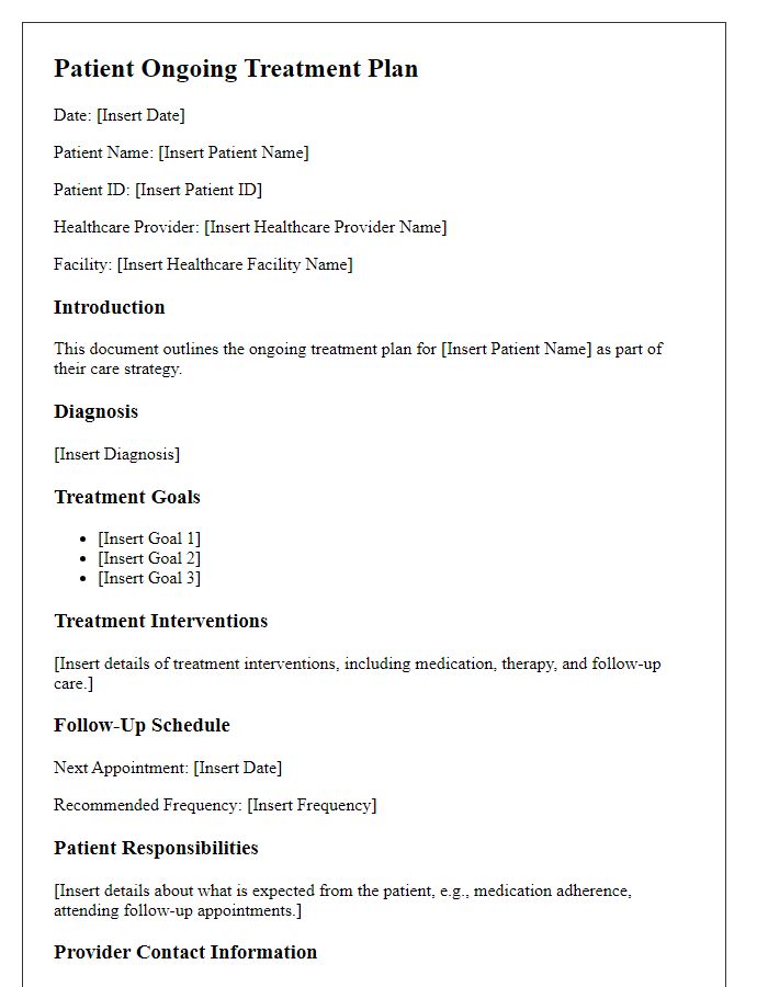 Letter template of patient ongoing treatment plan