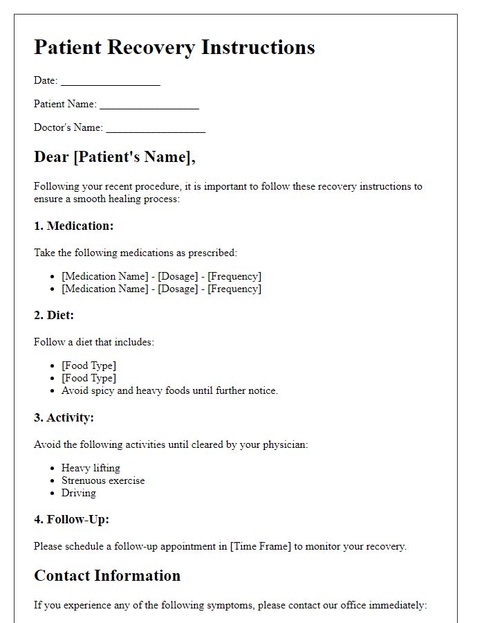 Letter template of patient recovery instructions