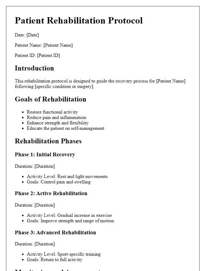 Letter template of patient rehabilitation protocol