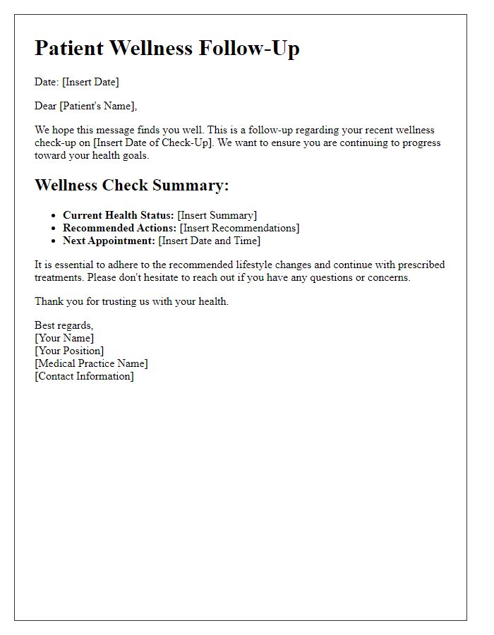 Letter template of patient wellness follow-up details