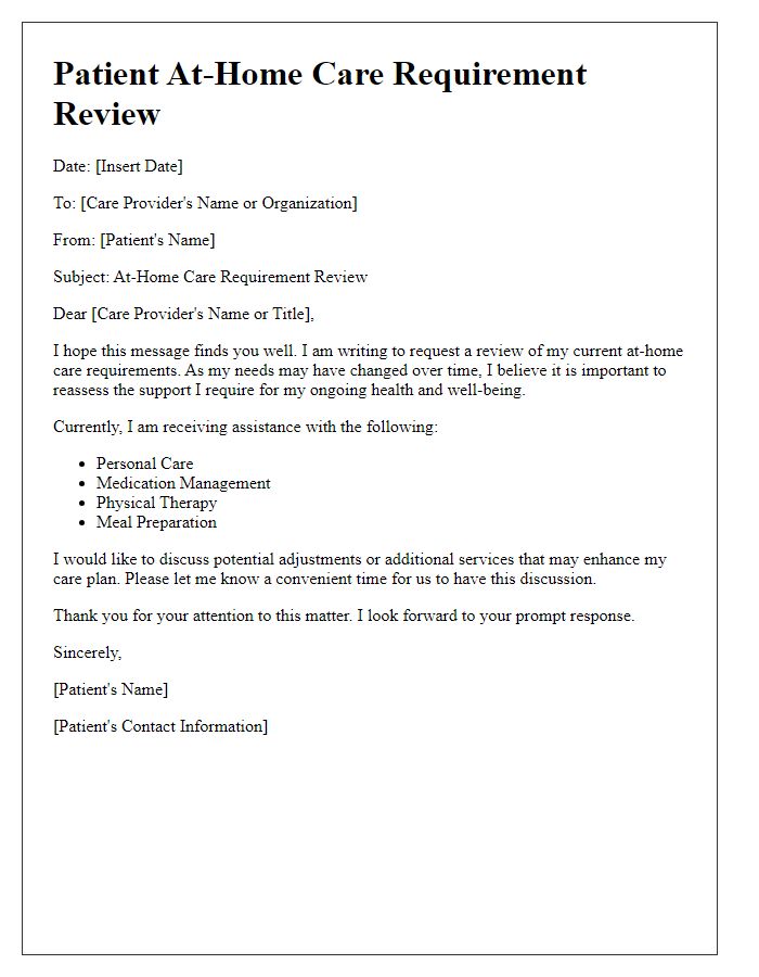 Letter template of patient at-home care requirement review