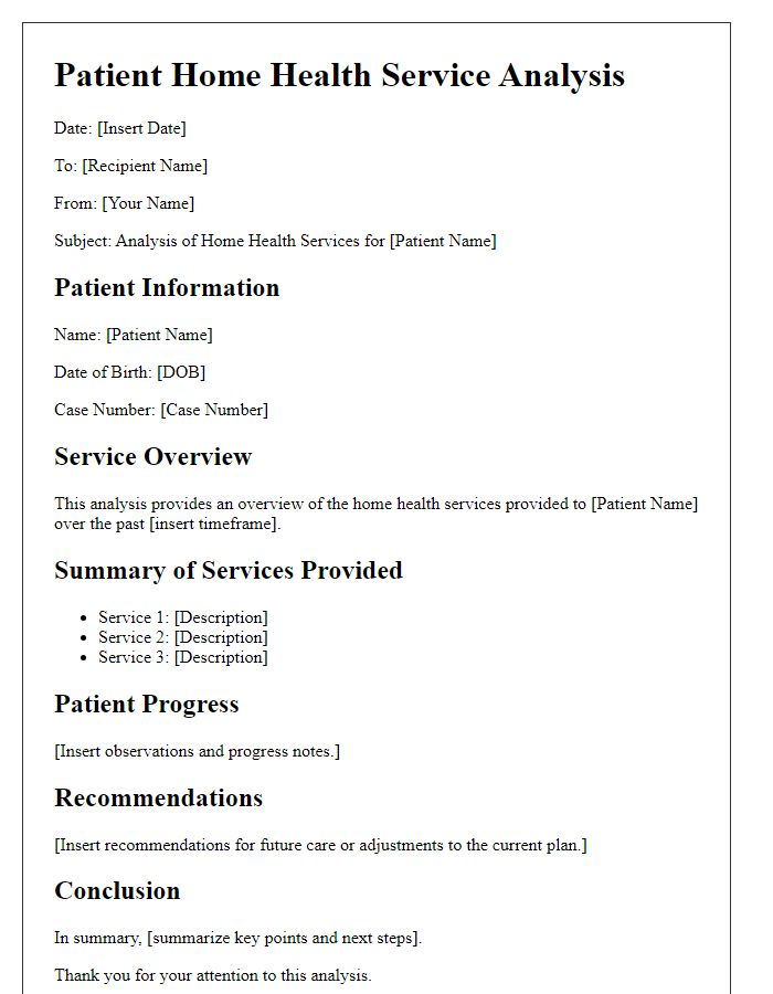 Letter template of patient home health service analysis