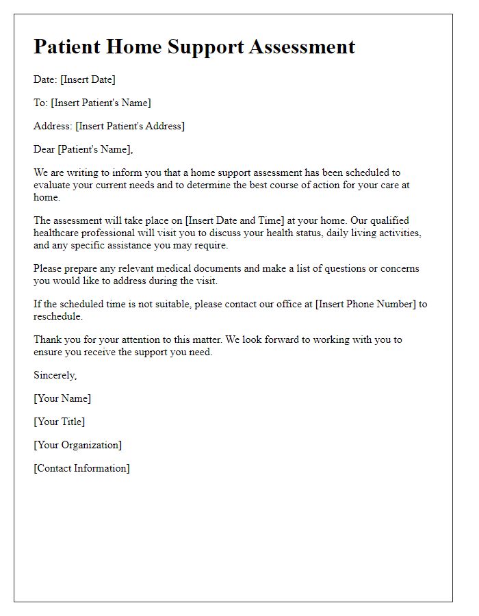 Letter template of patient home support assessment