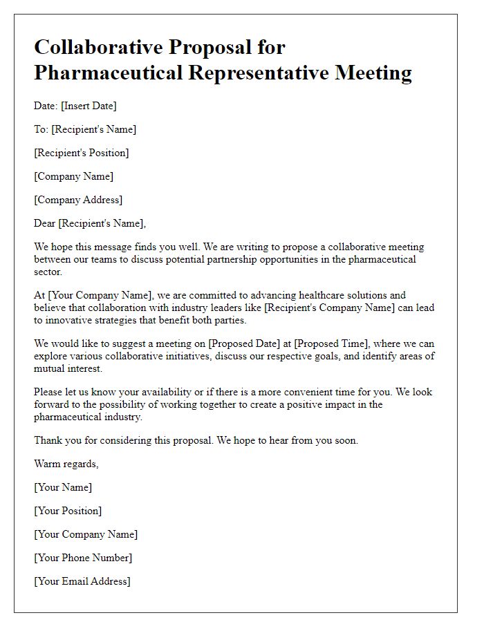 Letter template of collaborative proposal for pharmaceutical representative meeting