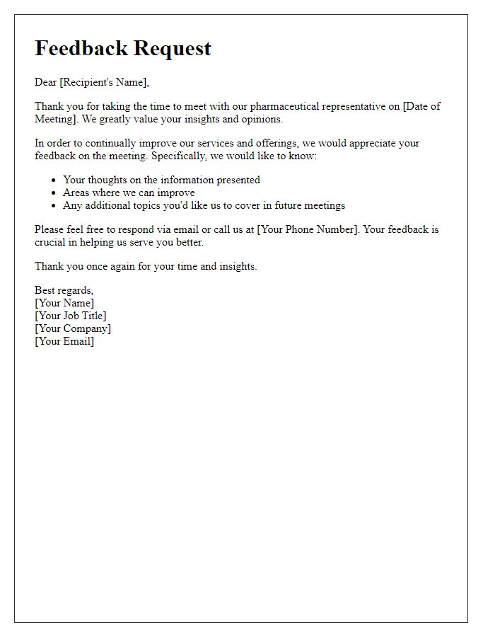 Letter template of feedback request post-pharmaceutical representative meeting