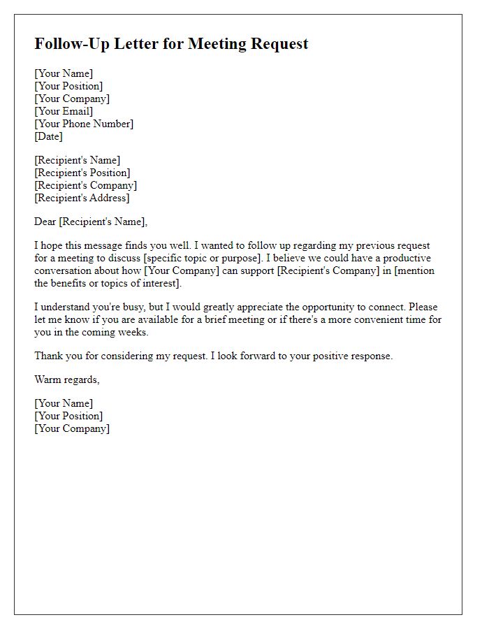 Letter template of follow-up for pharmaceutical representative meeting request