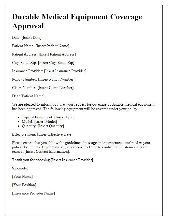 Letter template of durable medical equipment coverage approval