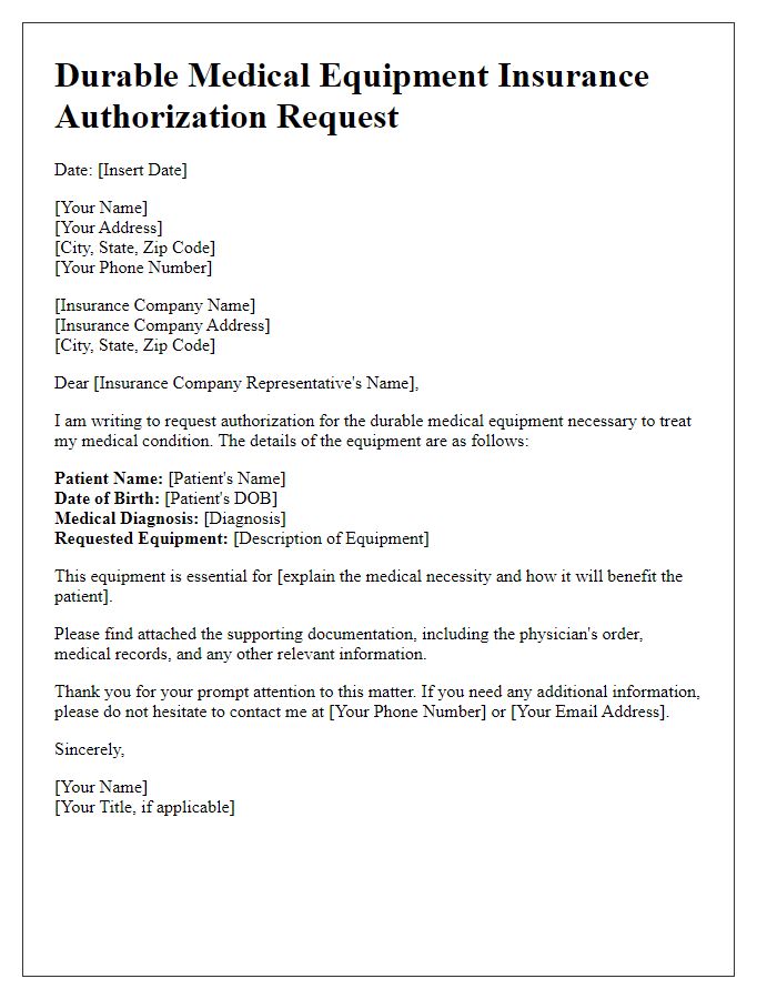 Letter template of durable medical equipment insurance authorization