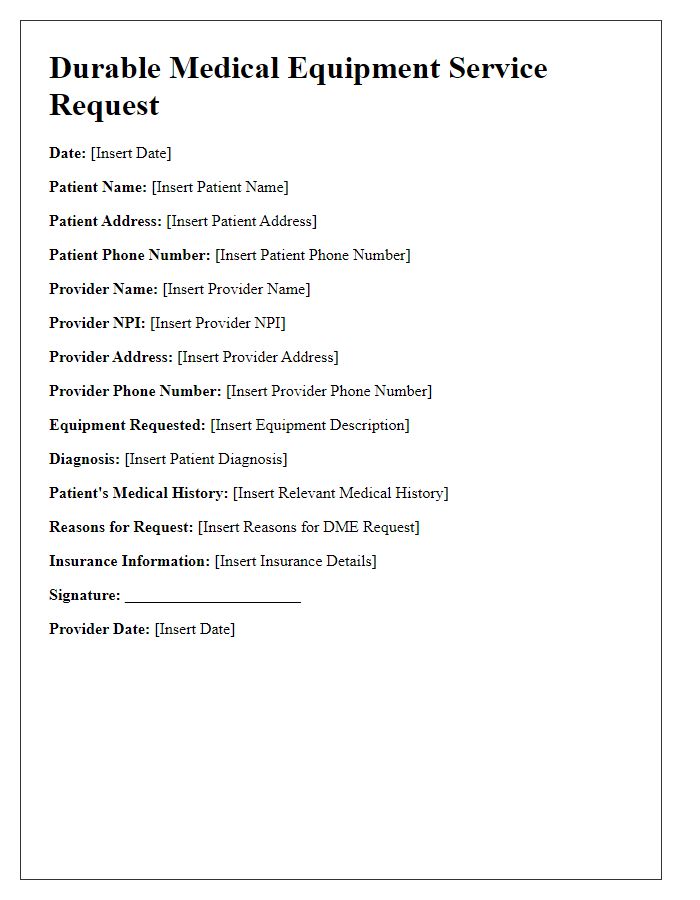 Letter template of durable medical equipment service request