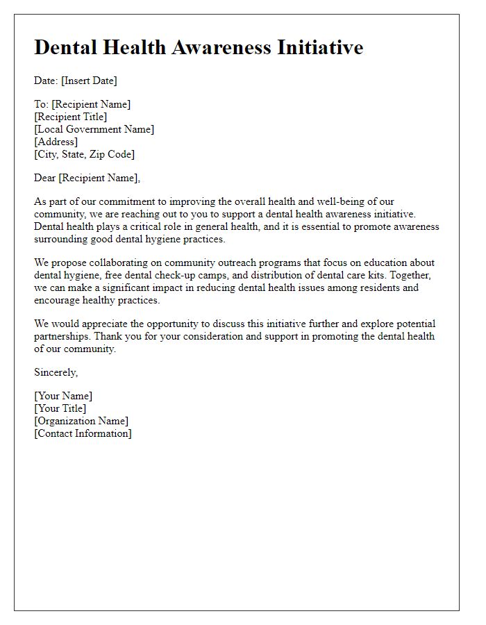 Letter template of dental health awareness for local governments.