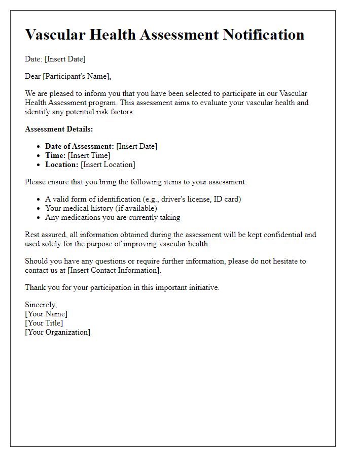 Letter template of vascular health assessment for subjects