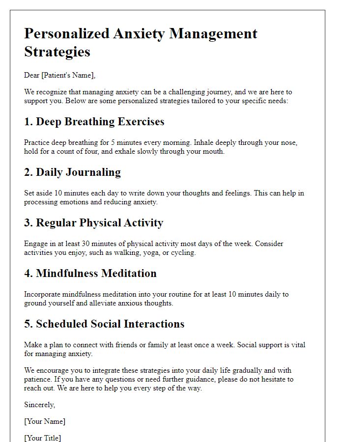 Letter template of personalized anxiety management strategies for patients