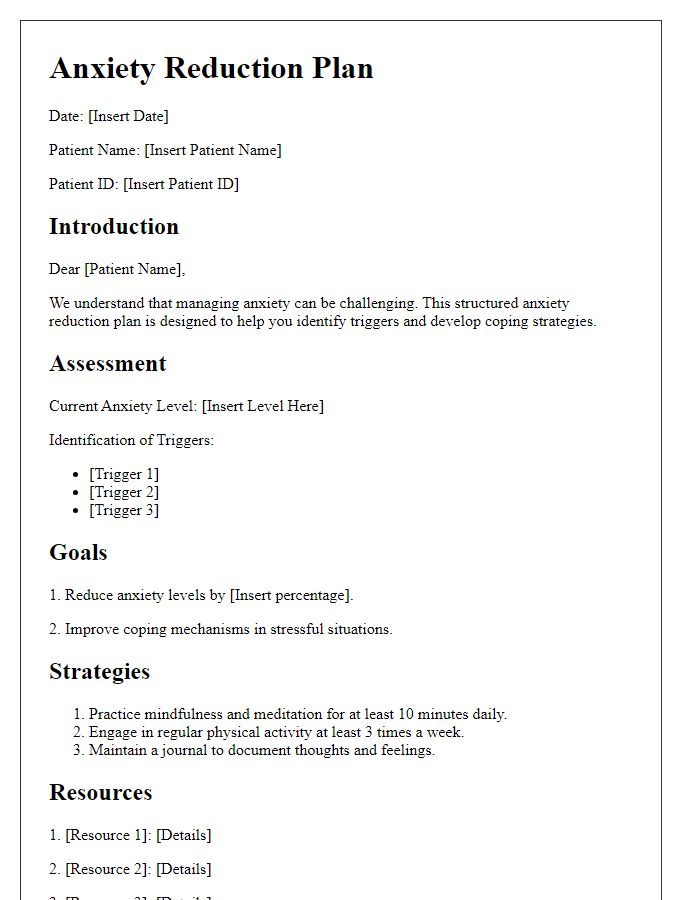 Letter template of structured anxiety reduction plans for patients