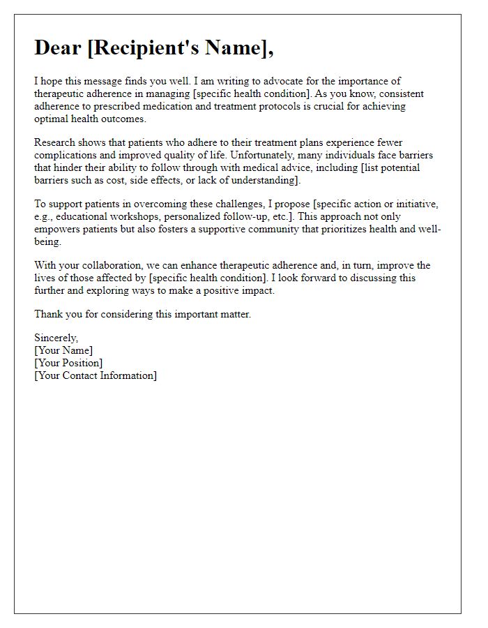 Letter template of advocating for therapeutic adherence