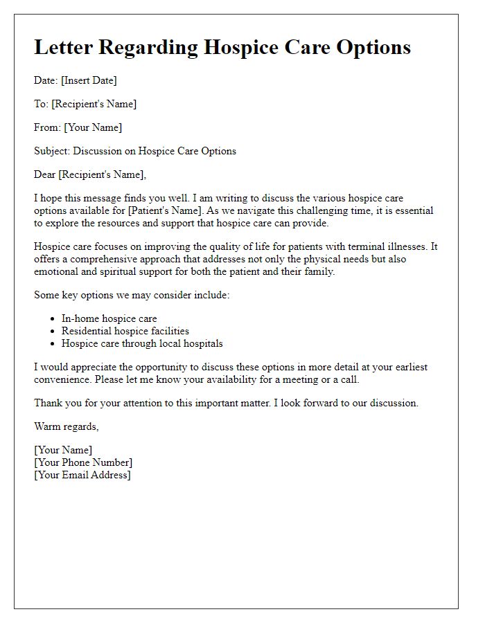 Letter template of discussing hospice care options