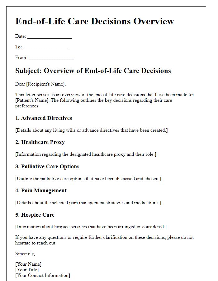 Letter template of end-of-life care decisions overview