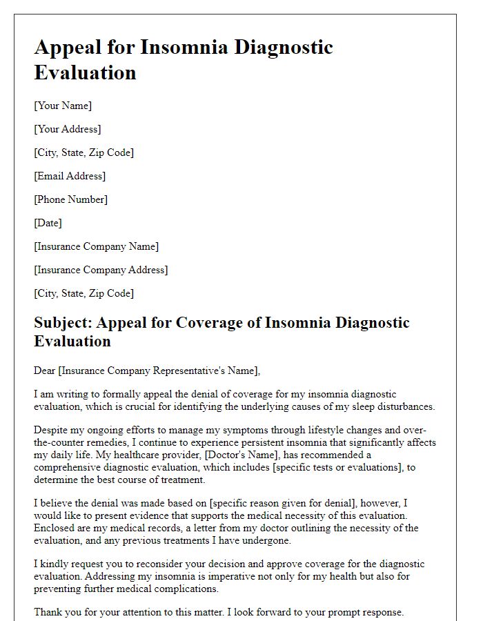 Letter template of appeal for insomnia diagnostic evaluation