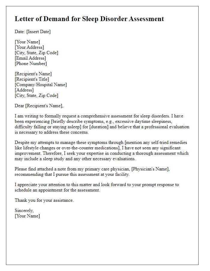 Letter template of demand for sleep disorder assessment