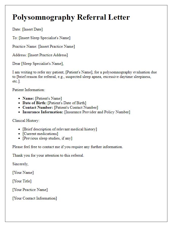 Letter template of form for polysomnography referral