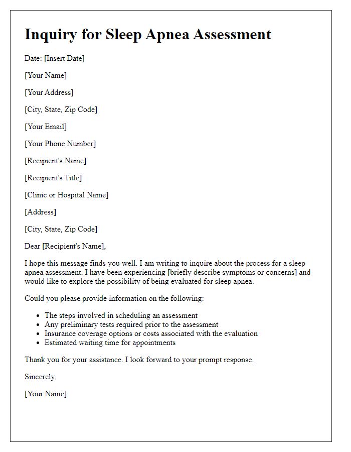 Letter template of inquiry for sleep apnea assessment