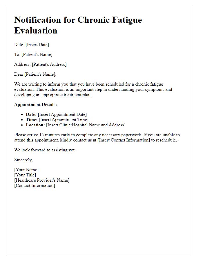 Letter template of notification for chronic fatigue evaluation