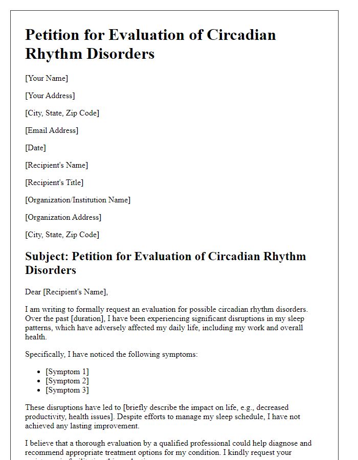 Letter template of petition for evaluation of circadian rhythm disorders