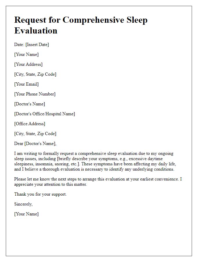 Letter template of request for comprehensive sleep evaluation