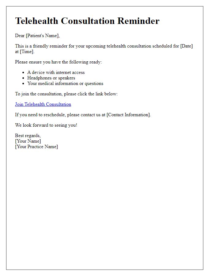 Letter template of telehealth consultation reminders for patient engagement