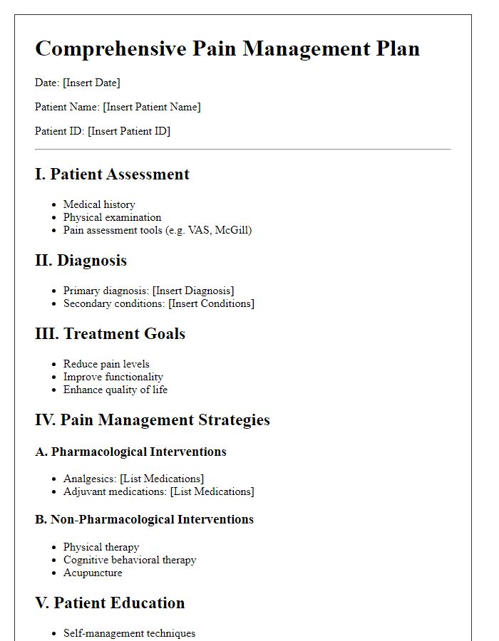 Letter template of comprehensive pain management outline