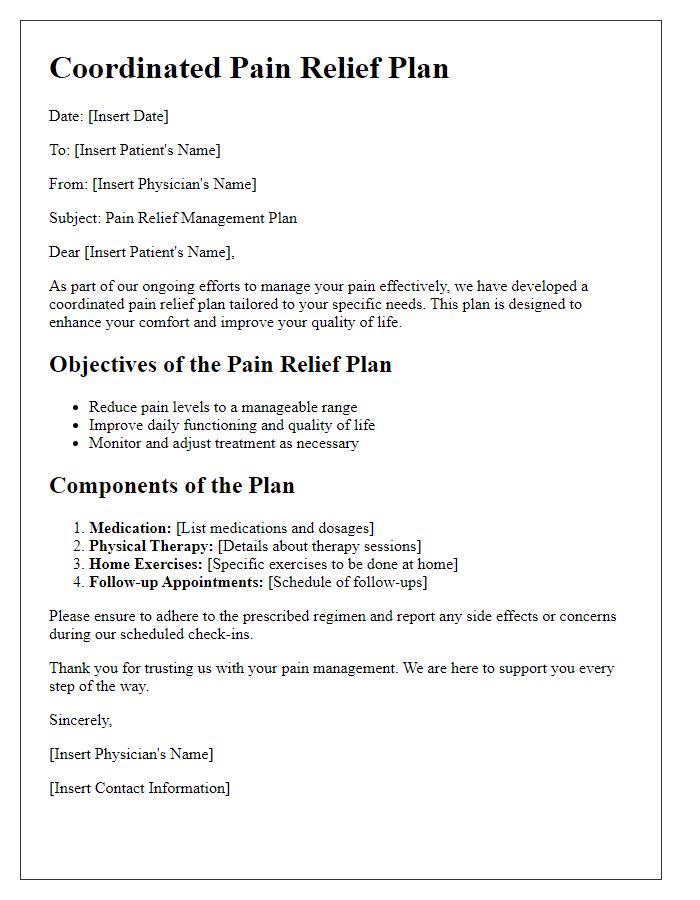 Letter template of coordinated pain relief plan