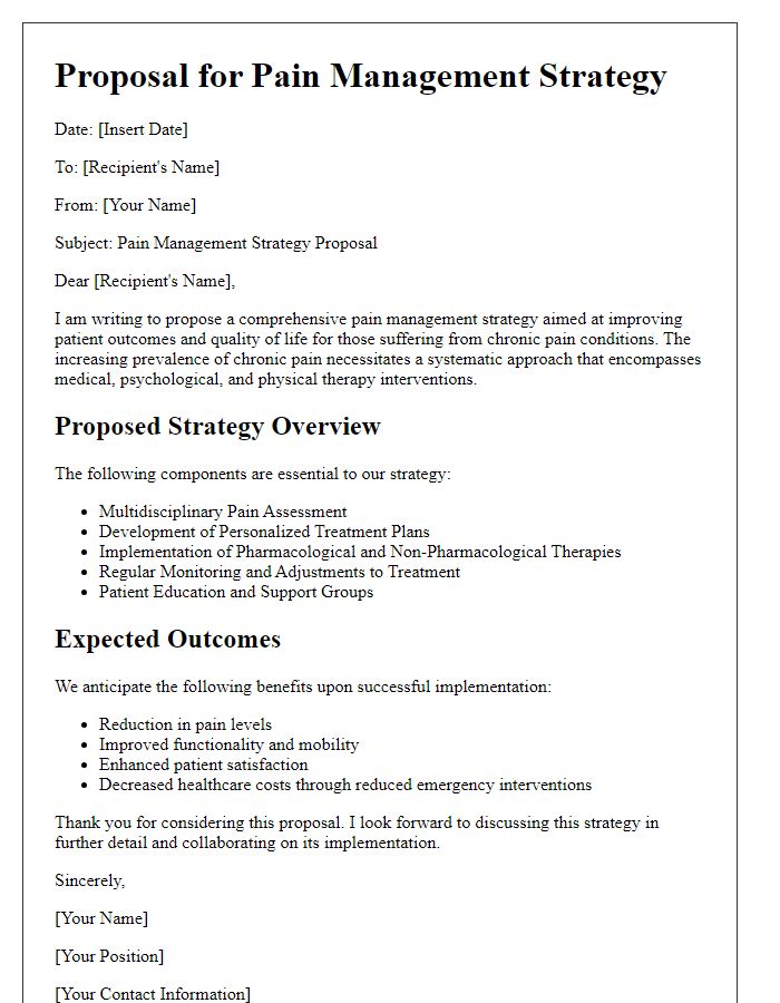 Letter template of pain management strategy proposal