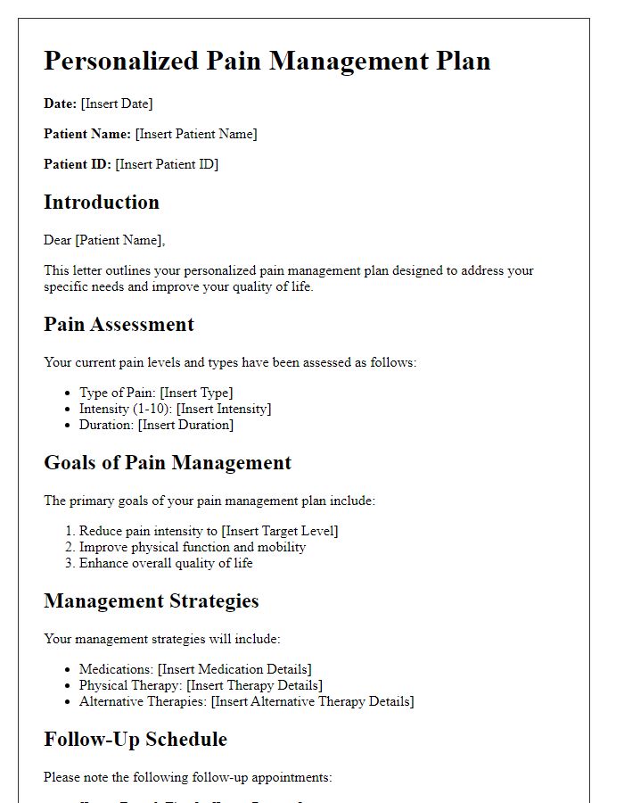 Letter template of personalized pain management plan