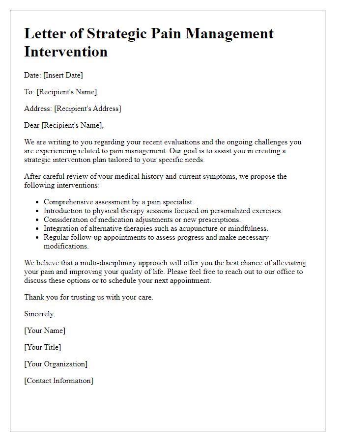 Letter template of strategic pain management intervention