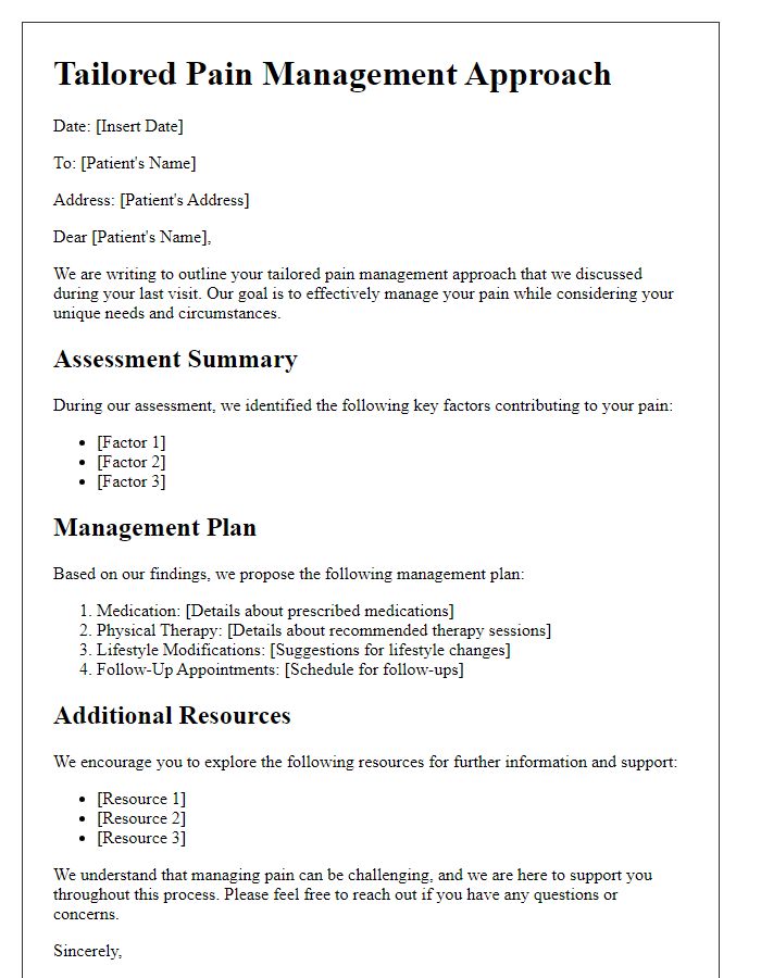 Letter template of tailored pain management approach