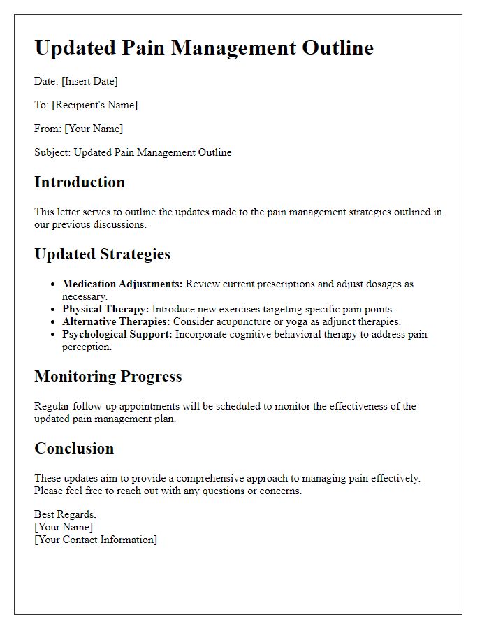 Letter template of updated pain management outline