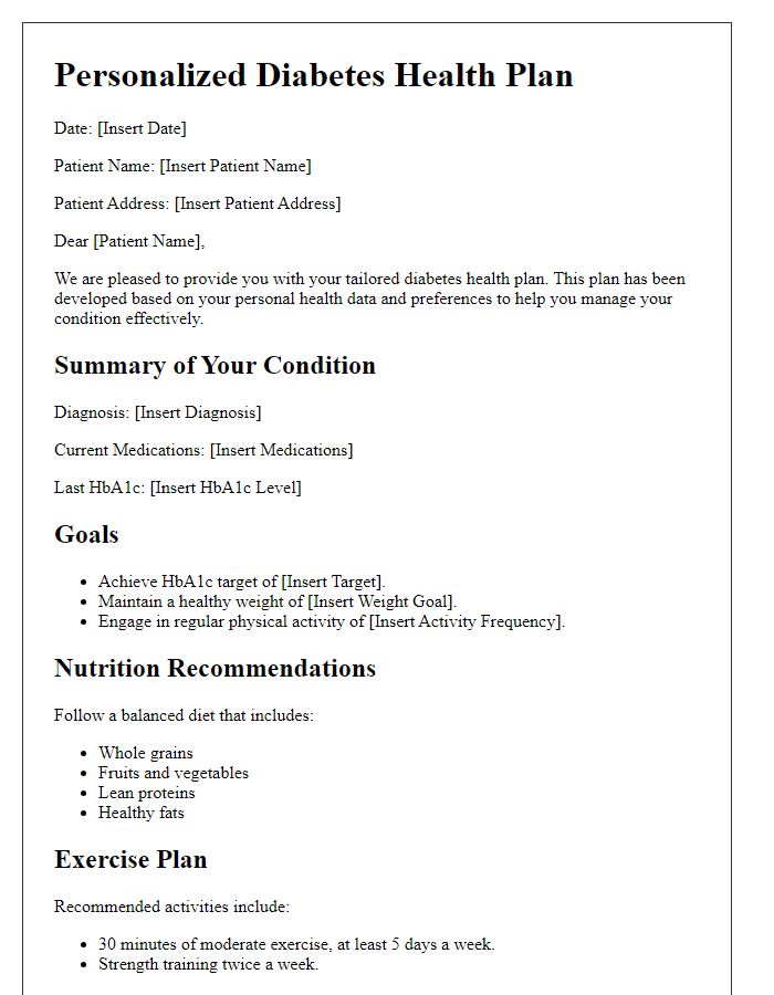 Letter template of tailored diabetes health plan.