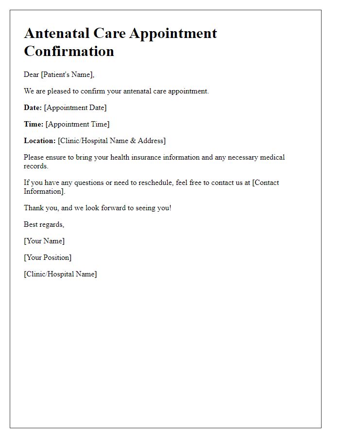 Letter template of antenatal care appointment confirmation