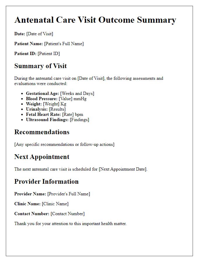 Letter template of antenatal care visit outcome summary