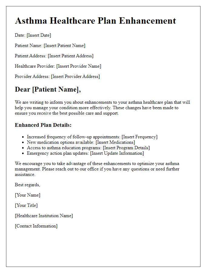 Letter template of asthma healthcare plan enhancement