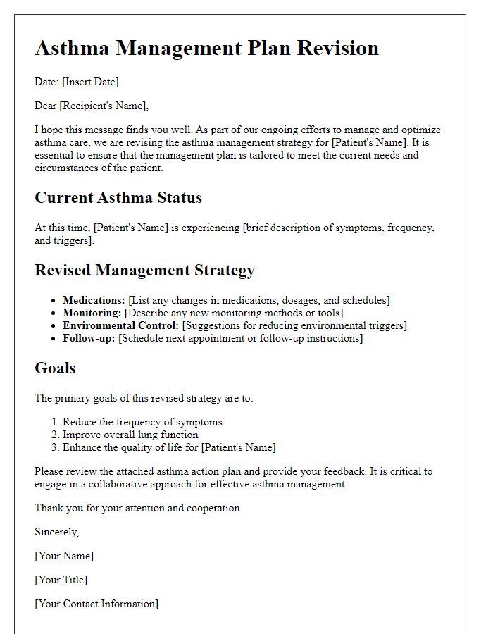 Letter template of asthma management strategy revision