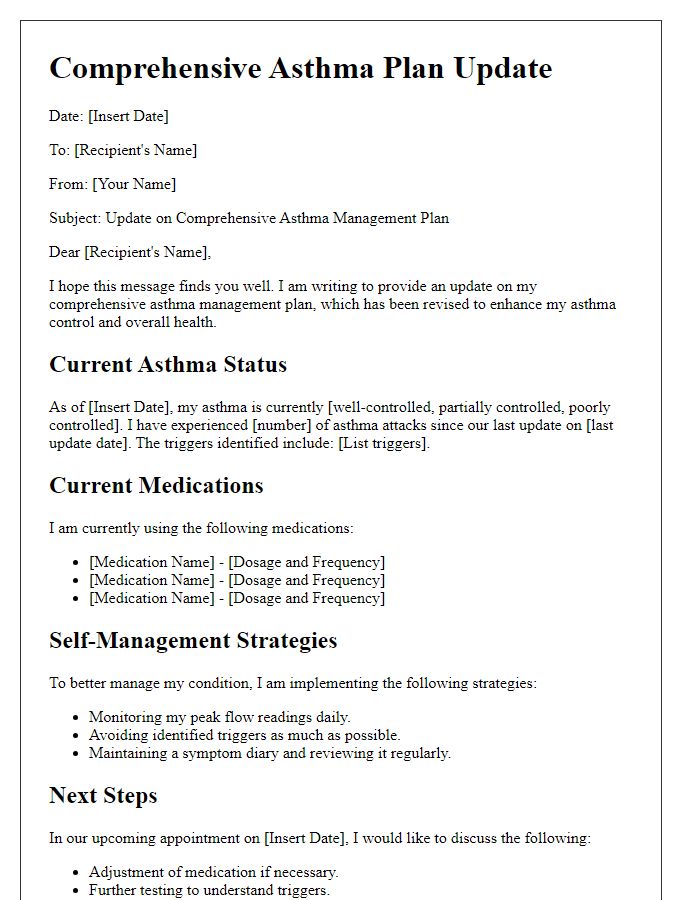 Letter template of comprehensive asthma plan update