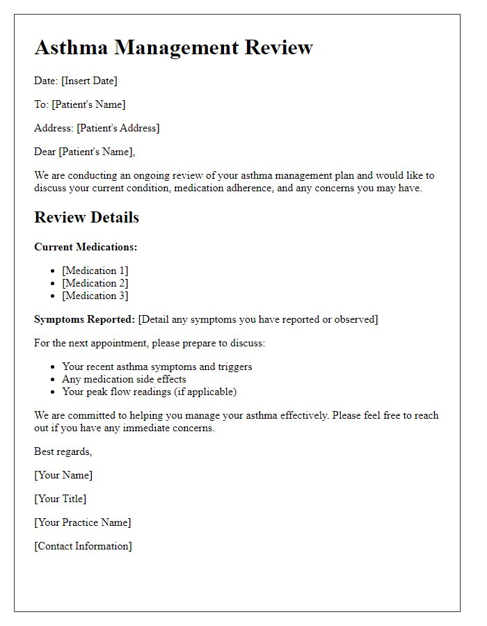 Letter template of ongoing asthma management review