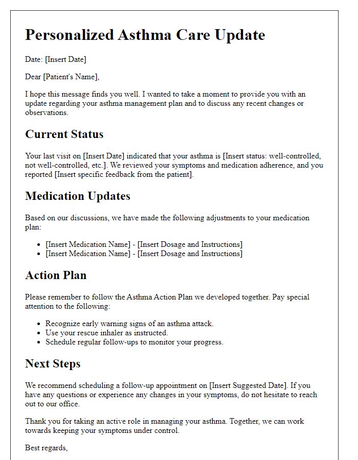 Letter template of personalized asthma care update