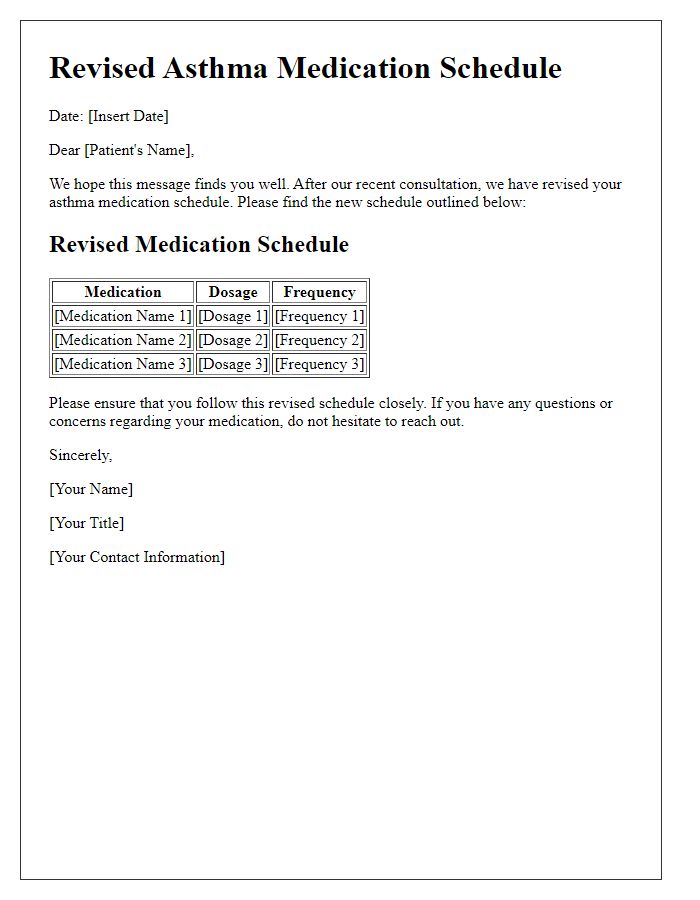 Letter template of revised asthma medication schedule