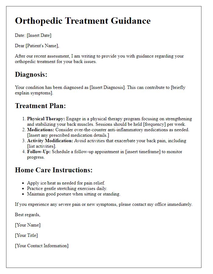 Letter template of orthopedic treatment guidance for back issues