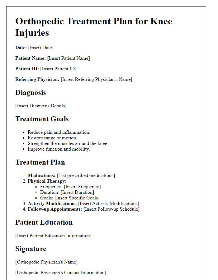 Letter template of orthopedic treatment plan for knee injuries