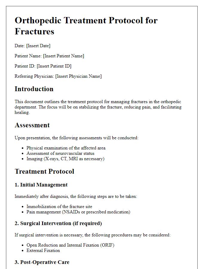 Letter template of orthopedic treatment protocol for fractures