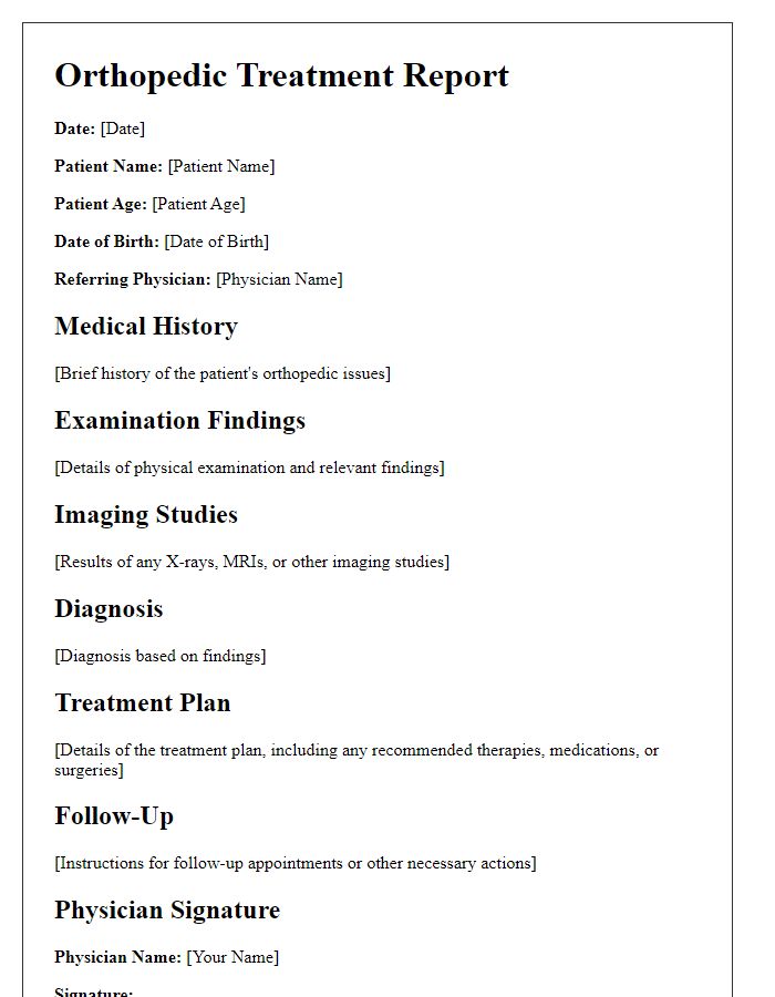 Letter template of orthopedic treatment report for pediatric care